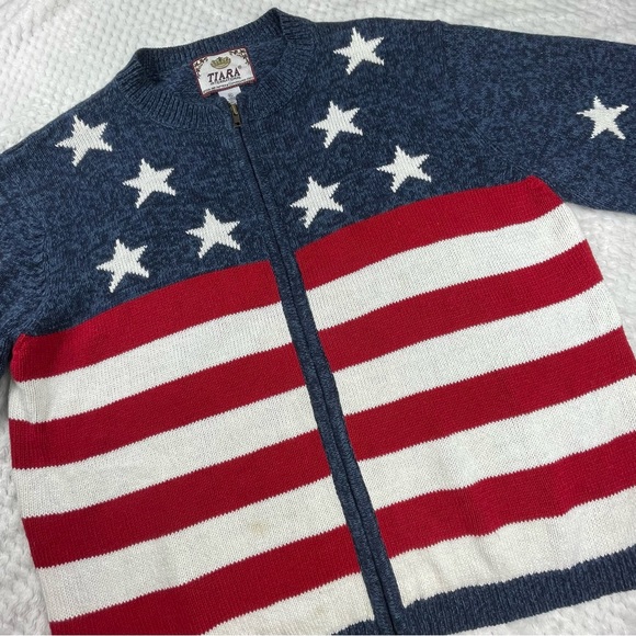 🔥Patriotic Sweater America Flag Red White Blue Sweater Cardigan Tiara Size XL - Picture 5 of 14